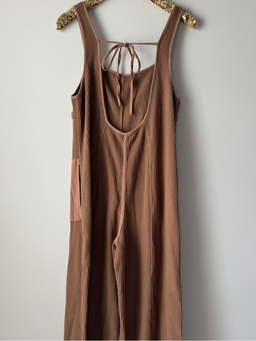 Waffle Wide-Leg Jumpsuit with tie back - Picture 3 of 3